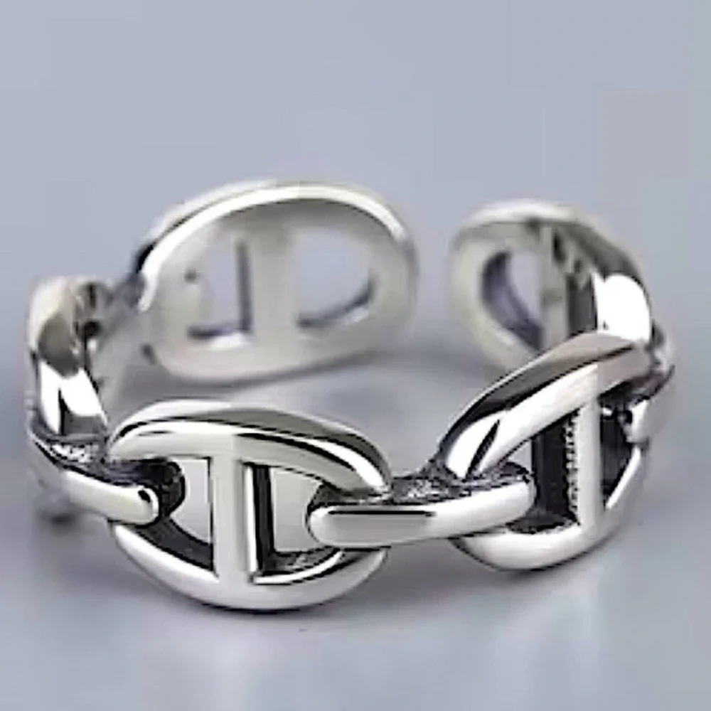 Sterling Silver Mariner Pig Nose Coffee Bean Bangle Cuff Bracelet Matching Ring - Picture 3 of 11